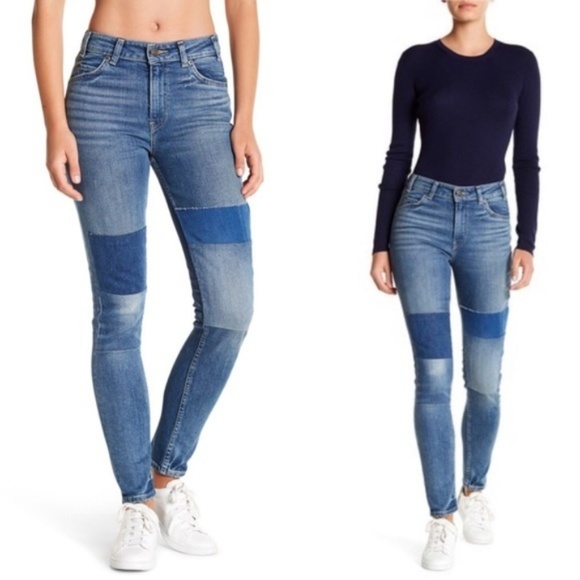 patchwork skinny jeans womens